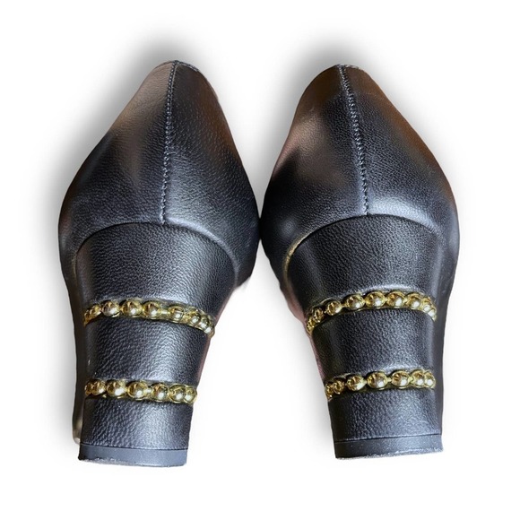 Stuart Weitzman Women’s Black Leather Gold Studded Heels - Size 5.5 B - Picture 12 of 15